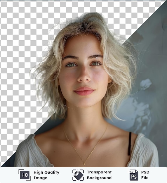 Arrière-plan Transparent Avec Isolé Portrait De Belle Jeune Femme Avec Des Cheveux Blonds Courts En évidence