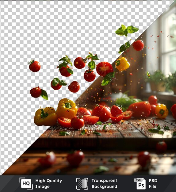 PSD arrière-plan transparent mock-up de légumes frais tombant sur une grille à cuisiner