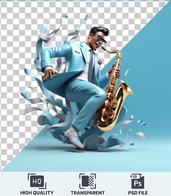 PSD arrière-plan transparent psd d dessin animé de musicien jouant un solo de saxophone émouvant