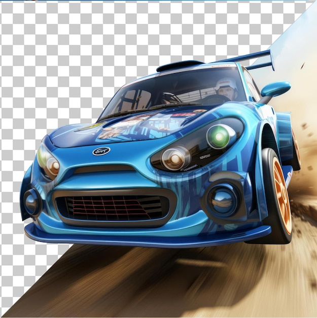 PSD arrière-plan transparent psd dessin animé de pilote de voiture de course 3d en compétition dans un rallye à grande vitesse