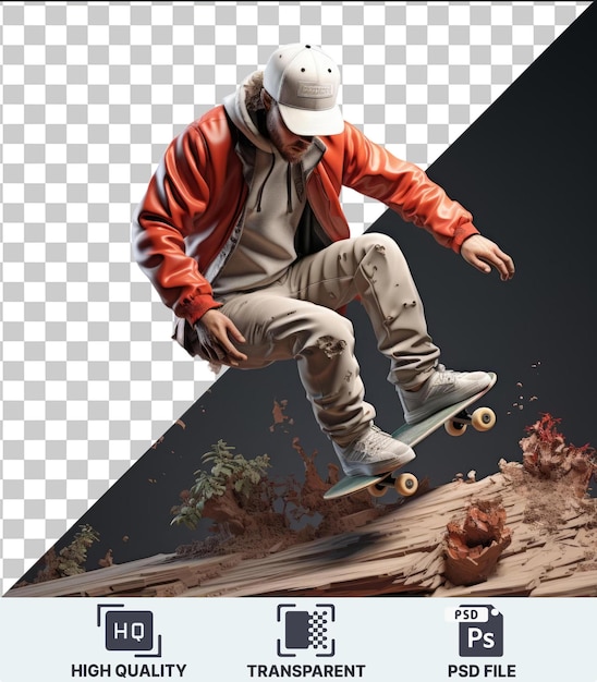 PSD arrière-plan transparent psd dessin animé de skateboarder 3d exécutant des tours défiant la gravité