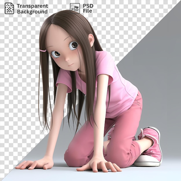 PSD arrière-plan transparent avec takagi isolé du maître taquin takagi san avec sa chemise rose cheveux bruns longs et yeux bleus avec une petite oreille et une main visibles au premier plan