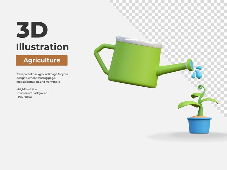 PSD arrosage des plantes avec seau d'eau agriculture agriculture icône 3d illustration