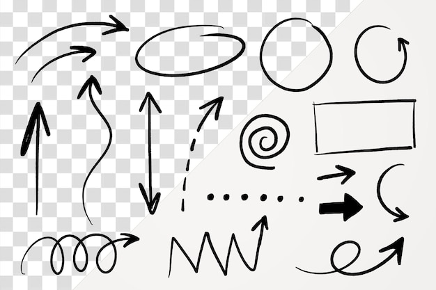 Arrow doodle png adesivo definido fundo transparente