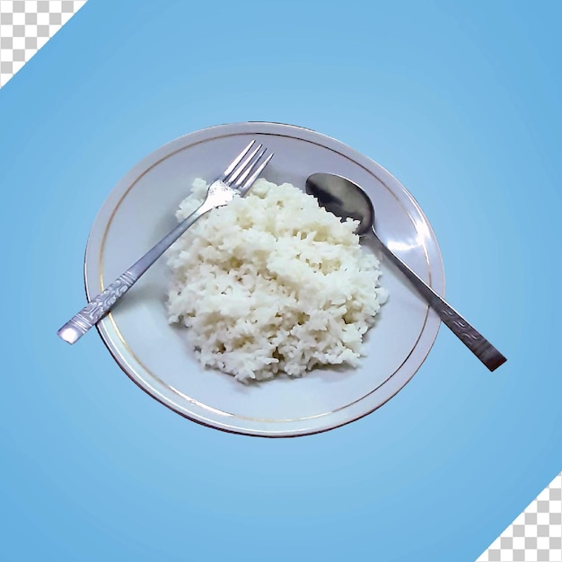 Arroz blanco cocido en el plato psd fondo transparente