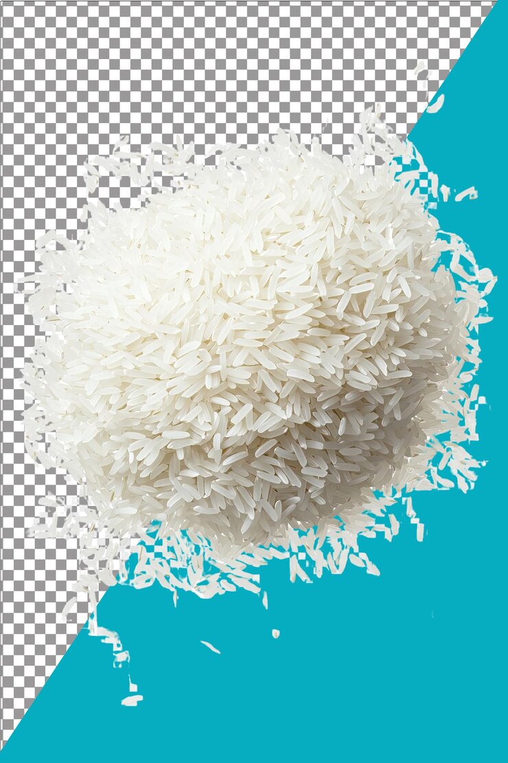 Arroz blanco largo Fluffy y versátil genial para comidas Hiperrealista aislado blanco plano Transpare