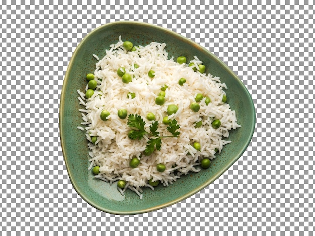 Arroz branco com ervilhas isoladas em fundo transparente