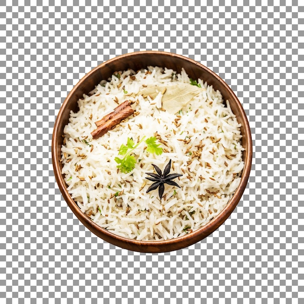 PSD arroz branco cozido fresco em uma tigela com fundo transparente