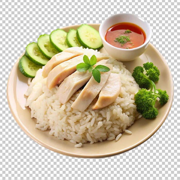 PSD arroz de frango hainanês em fundo branco