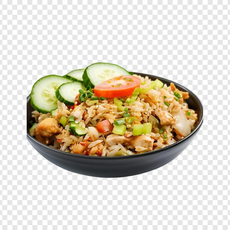 PSD arroz frito de frango com tomate de pepino e cebola verde