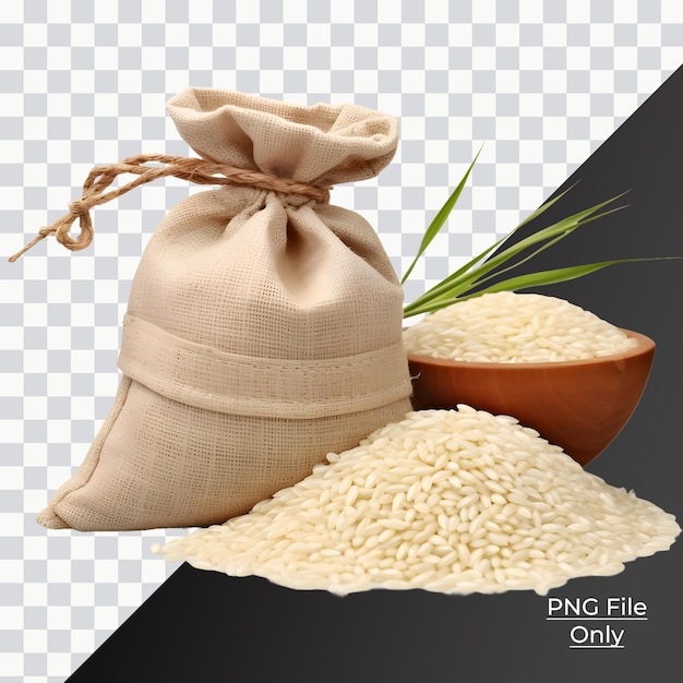 PSD arroz jazmín en bolsa de arpillera con arroz con cáscara, iluminación suave y suave solo png