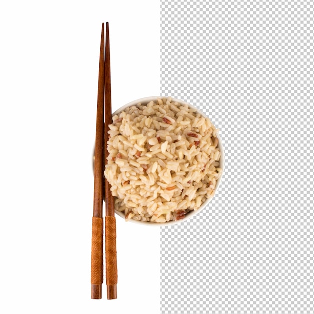 arroz marrón mezclado de jazmín rojo y cebada en palillos blancos vista superior