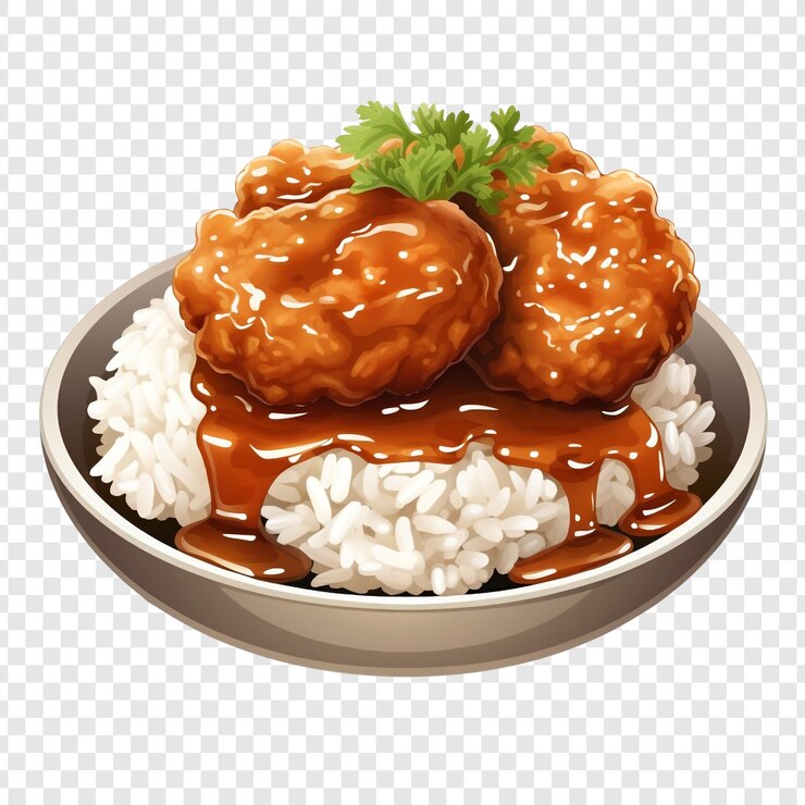 PSD arroz y salsa aislados sobre un fondo transparente