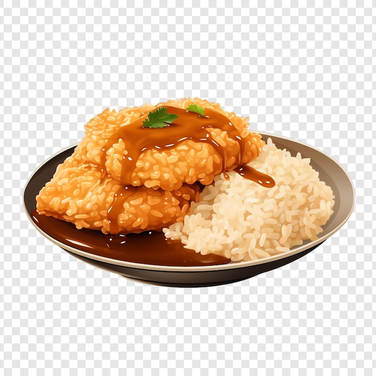 PSD arroz y salsa aislados sobre un fondo transparente