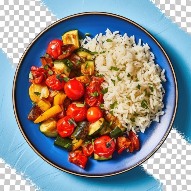 Arroz con verduras en un fondo transparente comida vegetariana saludable