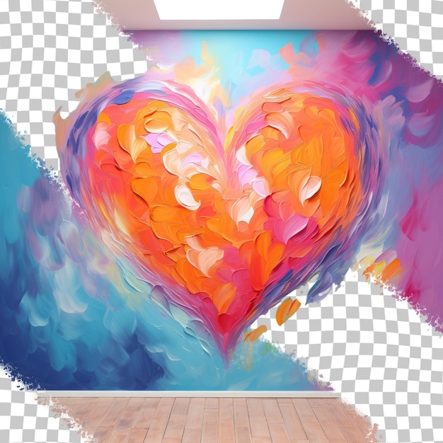 PSD l'art abstrait du cœur avec des motifs colorés pour l'arrière-plan et la texture peut avoir une faible exposition dans le processus de peinture progressif sur fond transparent