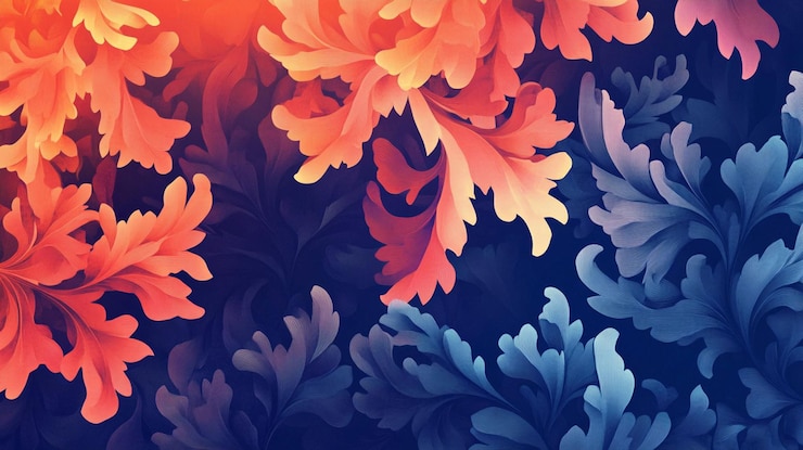 PSD art abstrait de feuilles colorées dans des tons chauds et froids