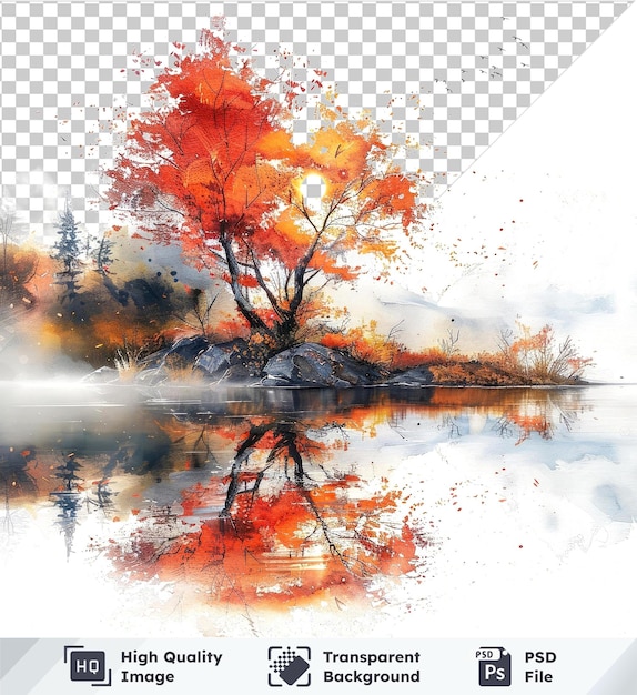 PSD art à l'aquarelle paisible d'une nuit d'automne dans des couleurs calmes sur un fond isolé