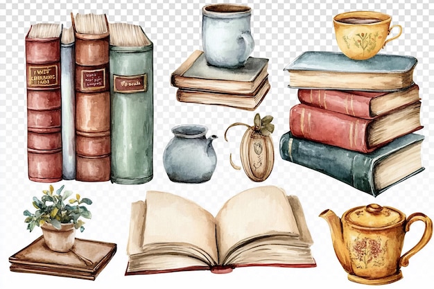 Art d'aquarelle vintage de livres et d'éléments de lecture
