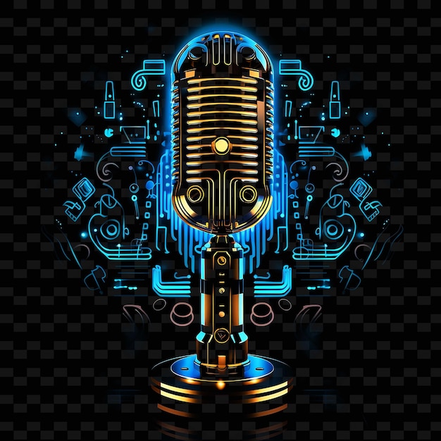 PSD art deco steampunk neon light traços microfones vintage ele png y2k formas artes de luz transparentes