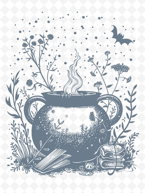 PSD l'art du cadre du chaudron des sorcières png avec la potion bouillonnante et l'illustration de spell boo art du cadre décoratif