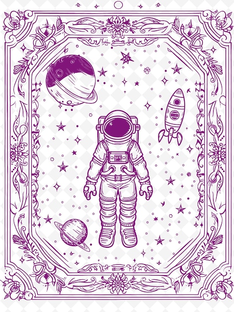 Art Du Cadre D'exploration Spatiale Png Avec Astronaute Et Décoration De Fusée Illustration Art Du Cadre Décoratif