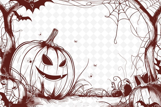 PSD art du cadre d'halloween avec des décorations de citrouilles et de chauves-souris illustration de bord art du cadre décoratif