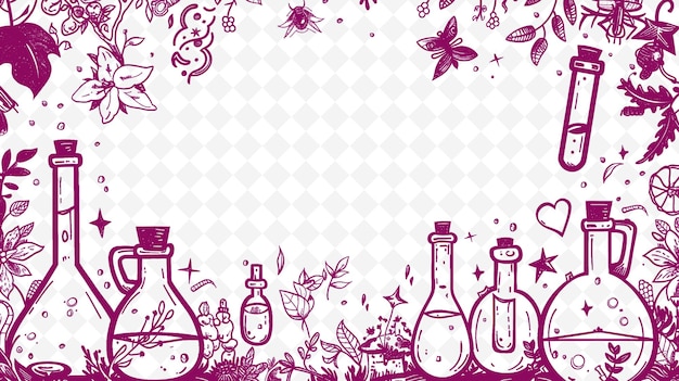 PSD art du cadre de laboratoire d'alchimistes png avec des bouteilles de potions et une illustration de myst art du cadre décoratif