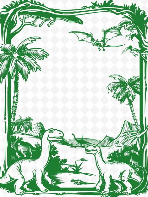 PSD art du cadre préhistorique avec des décorations de dinosaures et de fossiles b illustration art du cadre décoratif