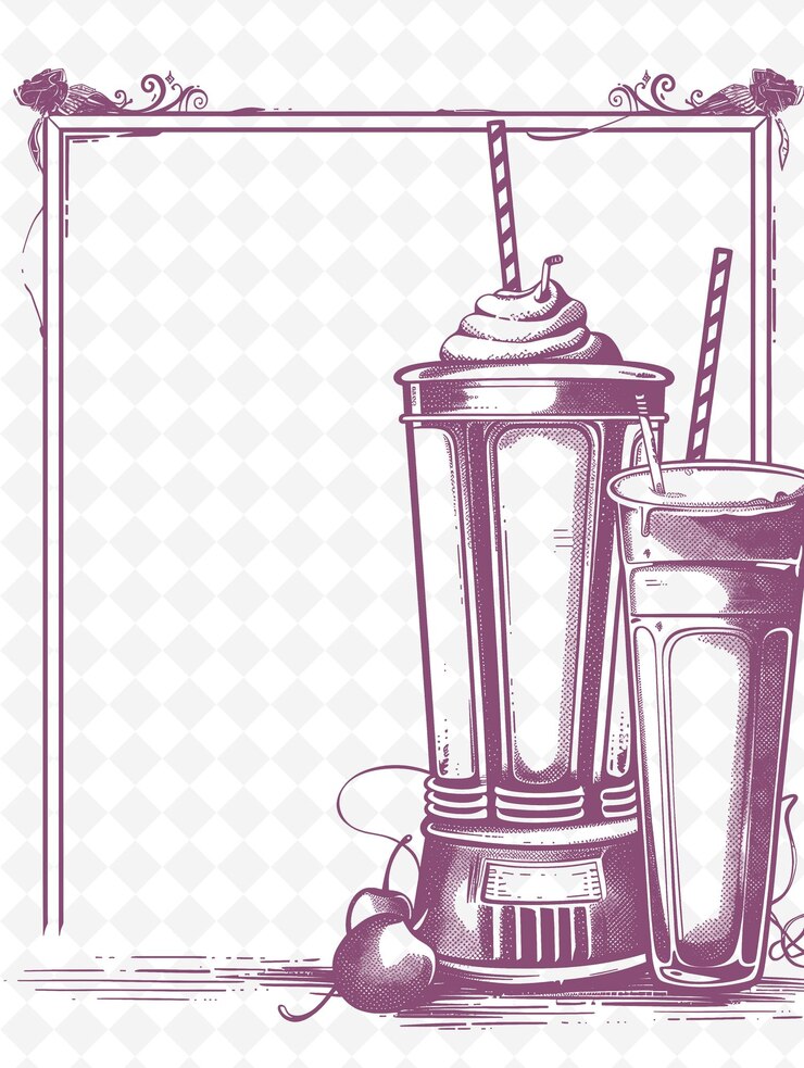 PSD art du cadre de restaurant rétro png avec décoration de milkshake et de jukebox illustration art du cadre décoratif
