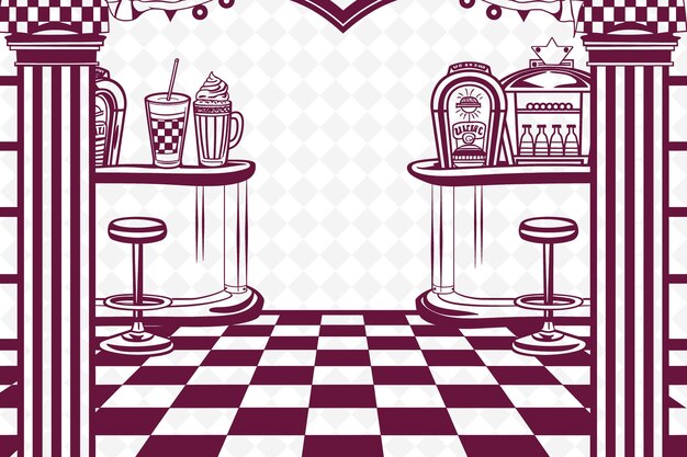 PSD art du cadre de restaurant rétro png avec décoration de milkshake et de jukebox illustration art du cadre décoratif