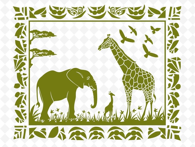 Art Du Cadre De Safari Africain Avec éléphant Et Girafe Décoratio Illustration Art Du Cadre Décoratif