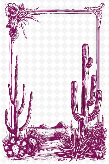 PSD art du cadre sur le thème du désert avec des décorations de cactus et de coyotes b illustration art du cadre décoratif