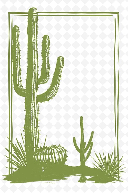 PSD art du cadre sur le thème du désert avec des décorations de cactus et de coyotes b illustration art du cadre décoratif