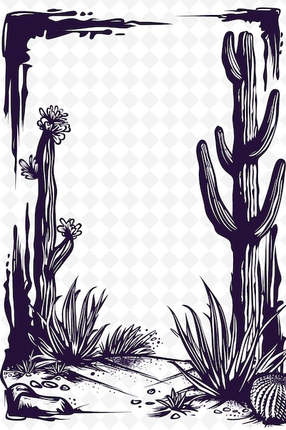 PSD art du cadre sur le thème du désert avec des décorations de cactus et de coyotes b illustration art du cadre décoratif