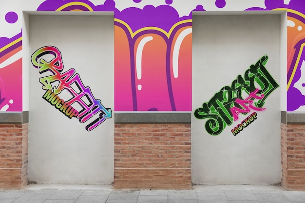 PSD l'art du graffiti de mur de briques à l'extérieur