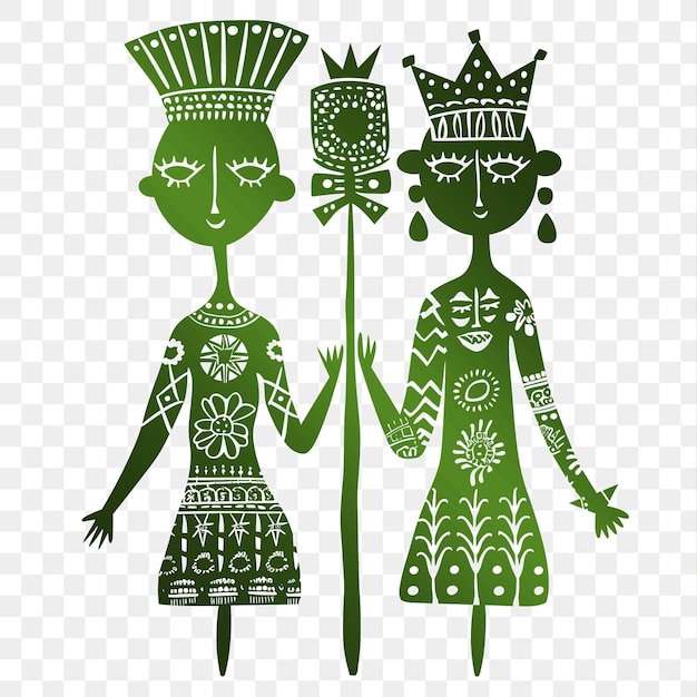 PSD l'art à l'encre de marionnettes cnc avec le roi et la reine dessine le petit roi et le contour de q art de t-shirt de tatouage découpé