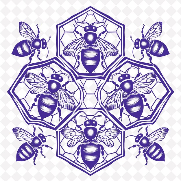 PSD art folklorique d'ambre avec des abeilles et des ruches de miel pour les décorations sur t décor de cadre d'illustration