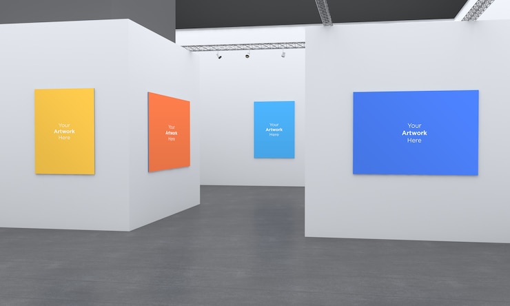 PSD art gallery frames muckup illustration 3d et rendu 3d avec différentes directions
