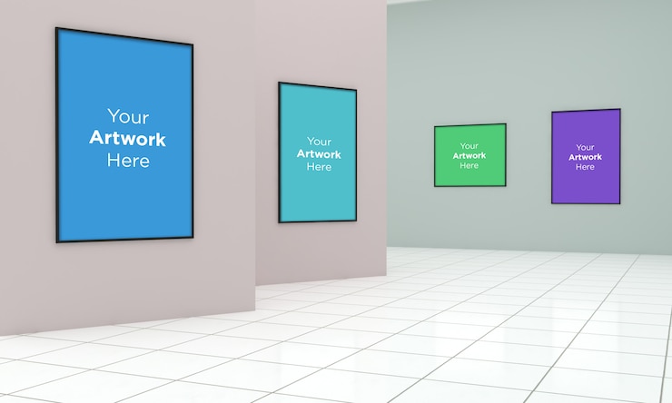 PSD art gallery frames muckup illustration 3d et rendu 3d