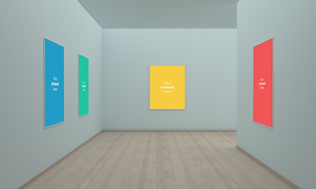Art Gallery Frames Muckup Ilustración 3D y renderizado 3D con pared diferente