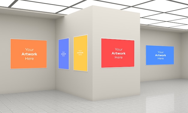 art gallery frames muckup multi directions 3d illustration and 3d rendering