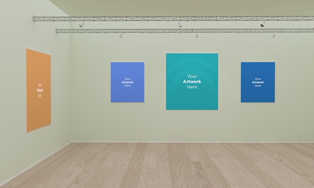 art gallery multi frames muckup 3d illustration and 3d rendering