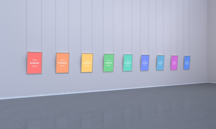 PSD art gallery multi frames muckup illustration 3d et rendu 3d