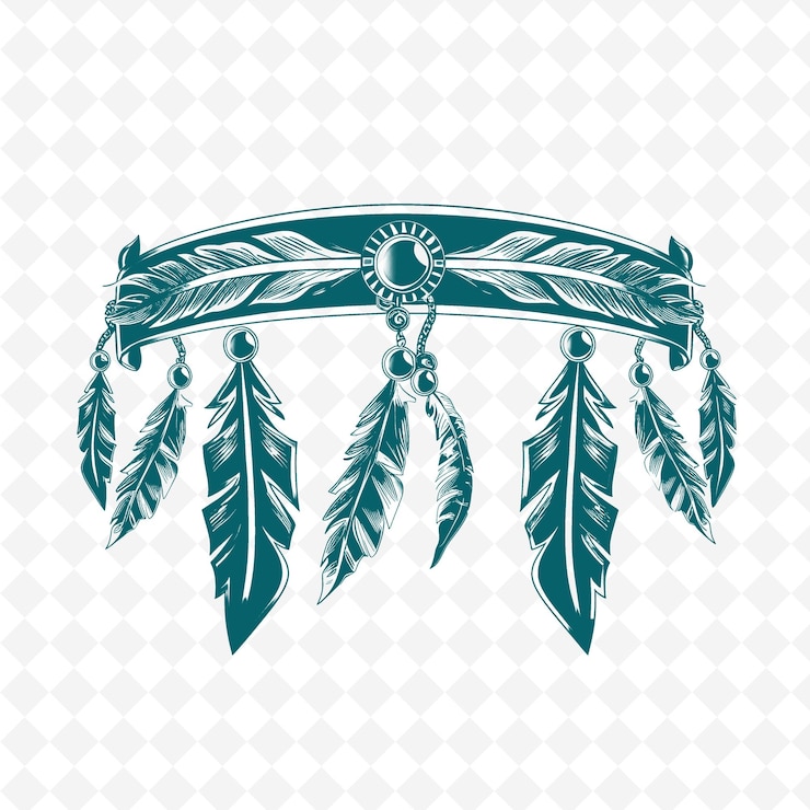 PSD art de ligne turquoise avec des plumes et des pointes de flèche pour la décoration outline arts de griffonnage décor de la nature