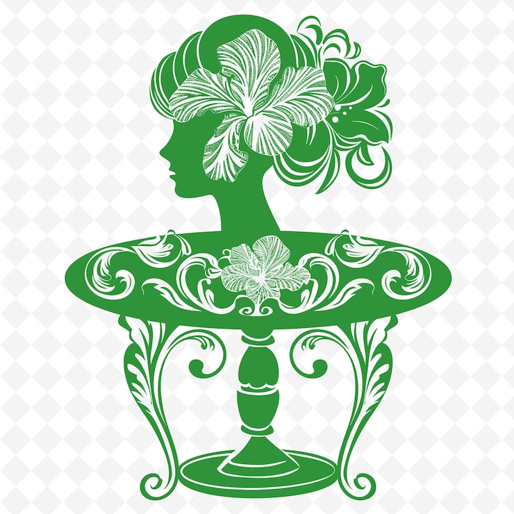 PSD art nouveau ispirato contorno di tavolo laterale con silhouette femminile illustrazione collezione di motivi di decorazione