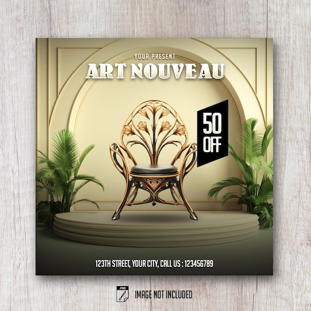 Art nouveau moderne möbel quadrat flyer verkaufsbanner social media post design vorlage