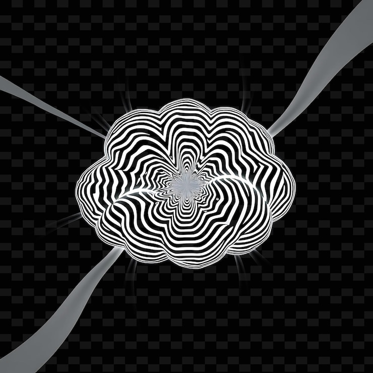 PSD art op cloud optique illusoire avec des motifs géométriques répétant des lignes et un objet au néon isolé