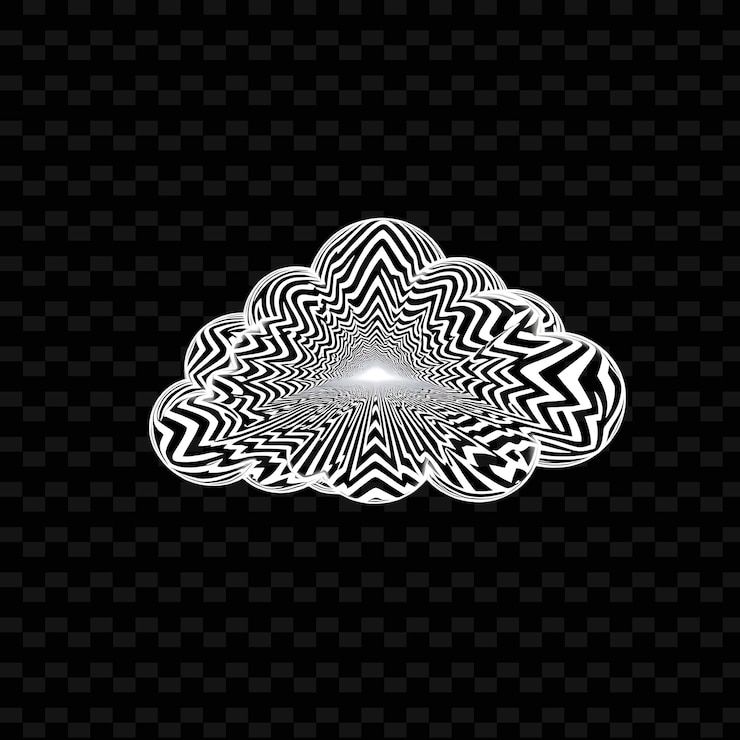 PSD art op cloud optique illusoire avec des motifs géométriques répétant des lignes et un objet au néon isolé