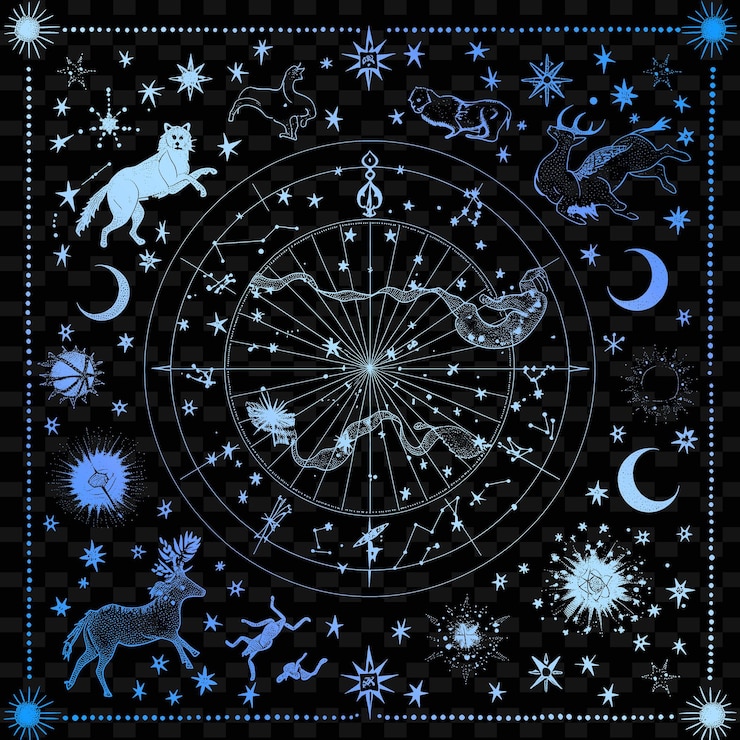 PSD art populaire du zodiaque mystique avec motif de constellation et collection de motifs de décoration d'illustration d'étoiles